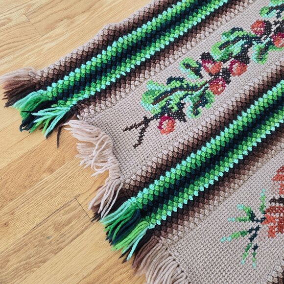 Vtg Embroidered look Crochet Afghan Blanket Throw Hippie Boho Warm Brown READ - Picture 8 of 11